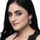 Rhodium-Plated Pink American Diamond studded Teardrop & Leaf Shaped Drop Earrings