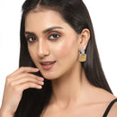 Rhodium-Plated Silver Toned Yellow & White American Diamond studded Geometric Shaped Drop Earrings