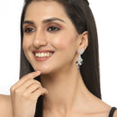 Rhodium-Plated Silver Toned Navy Blue American Diamond studded Spiked Shaped Drop Earrings