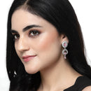 Rhodium-Plated Pink American Diamond studded Handcrafted Oval & Teardrop Shaped Drop Earrings