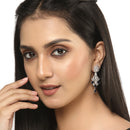 Rhodium-Plated Silver Toned Navy Blue American Diamond studded Spiked Shaped Drop Earrings