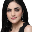 Rhodium-Plated White American Diamond studded Spiked Drop Earrings