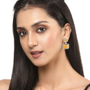 Rhodium-Plated Silver Toned Yellow & White American Diamond studded Square Shaped Drop Earrings