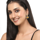Rhodium-Plated Silver Toned Yellow & White American Diamond studded Square Shaped Drop Earrings