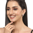 Rose Gold-Plated Gunmetal Toned White American Diamond studded Teardrop Shaped Stud Earrings