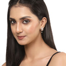 Rose Gold-Plated Gunmetal Toned White American Diamond studded Teardrop Shaped Stud Earrings