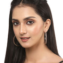 Rose Gold-Plated Gunmetal Toned White American Diamond studded Circular Shaped Hoop Earrings