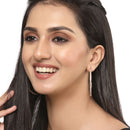 Rose Gold-Plated Gunmetal Toned White American Diamond studded Circular Shaped Hoop Earrings