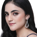 Rhodium Plated Quirky Blue AD Stone Contemporary Long Drop Earrings