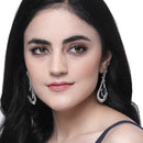 Rhodium-Plated Navy Blue American Diamond studded Handcrafted Quirky Shaped Drop Earrings