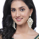 Gold-Plated White Kundan-Pearls studded Contemporary Tasselled Drop Earring