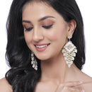 Gold-Plated White Kundan-Pearls studded Contemporary Tasselled Drop Earring