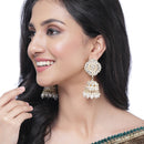 Gold-Plated White Kundan-Pearls studded Vilandi Jhumka Earrings