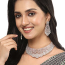 Rhodium-Plated Silver Toned Pink American Diamond Choker Necklace with Earrings Jewellery Set