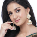 Gold-Plated White Kundan-Pearls studded Vilandi Jhumka Earrings