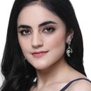 Rhodium-Plated White American Diamond studded Square & Leaf Shaped Drop Earrings