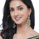 Gold-Plated Sea Green Kundan & White Pearls studded Antique Classic Drop Earrings