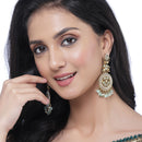 Gold-Plated Sea Green Kundan & White Pearls studded Antique Classic Drop Earrings