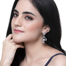 Rhodium-Plated White American Diamond studded Square & Leaf Shaped Drop Earrings