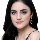 Rhodium-Plated Grey American Diamond studded Square & Leaf Shaped Drop Earrings