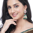 Gold-Plated Green Kundan & White Pearls studded Dome Shaped Handcrafted Jhumka Earrings