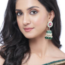 Gold-Plated Green Kundan & White Pearls studded Dome Shaped Handcrafted Jhumka Earrings