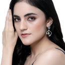 Rhodium-Plated Grey American Diamond studded Square & Leaf Shaped Drop Earrings