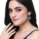 Rhodium-Plated Sky Blue & White American Diamond studded Trardrop Shaped Drop Earrings