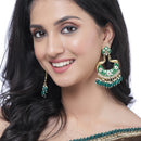 Gold-Plated Green Kundan & White Pearls studded Peacock Shaped Handcrafted Drop Earrings