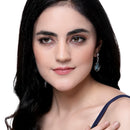 Rhodium-Plated Sky Blue & White American Diamond studded Trardrop Shaped Drop Earrings