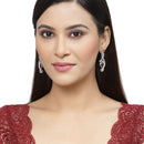 Rhodium-Plated Red American Diamond studded Quirky Shaped Drop Earrings