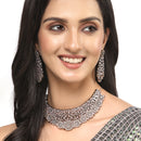 Rose Gold-Plated Gunmetal Toned Pink American Diamond Choker Necklace with Earrings Jewellery Set