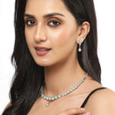 Oxidised Silver-Plated Lime Green Round American Diamond Studded Necklace with Earring Jewellery Set