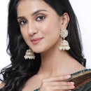 Gold-Plated White Kundan & White Pearls studded Flower Shaped Vilandi Jhumka Earrings