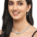 Oxidised Silver-Plated Lime Green Round American Diamond Studded Necklace with Earring Jewellery Set