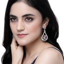 Rhodium-Plated Pink American Diamond studded Handcrafted Quirky Shaped Drop Earrings