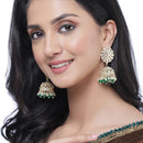 Gold-Plated Green Kundan & White Pearls studded Flower Shaped Vilandi Jhumka Earrings