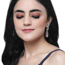 Rhodium-Plated Pink American Diamond studded Teardrop & Leaf Shaped Drop Earrings