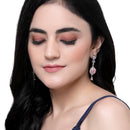Rhodium-Plated Pink & White American Diamond studded Handcrafted Teardrop Drop Earrings