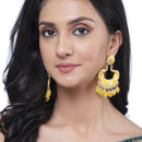 Gold-Plated Yellow Kundan & White Pearls studded Peacock Shaped Handcrafted Drop Earrings