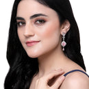 Rhodium-Plated Pink & White American Diamond studded Handcrafted Teardrop Drop Earrings