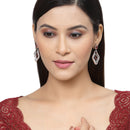 Rose Gold-Plated Gunmetal Toned Red American Diamond studded Layered Drop Earrings