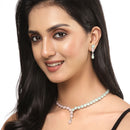 Oxidised Silver-Plated Pink-Lime Green American Diamond Studded Necklace with Earring Jewellery Set