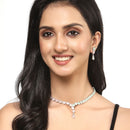 Oxidised Silver-Plated Pink-Lime Green American Diamond Studded Necklace with Earring Jewellery Set