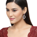 Rose Gold-Plated Gunmetal Toned Red American Diamond studded Layered Drop Earrings