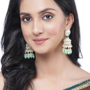 Gold-Plated Sea Green Kundan & White Pearls studded Dome Shaped Vilandi Jhumka Earrings