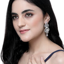 Rhodium-Plated White American Diamond studded Quikry Drop Earrings