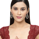 Rose Gold-Plated Gunmetal Toned Green American Diamond studded Oval Shaped Drop Earrings