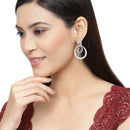 Rose Gold-Plated Gunmetal Toned Green American Diamond studded Oval Shaped Drop Earrings