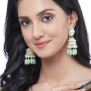 Gold-Plated Sea Green Kundan & White Pearls studded Dome Shaped Vilandi Jhumka Earrings